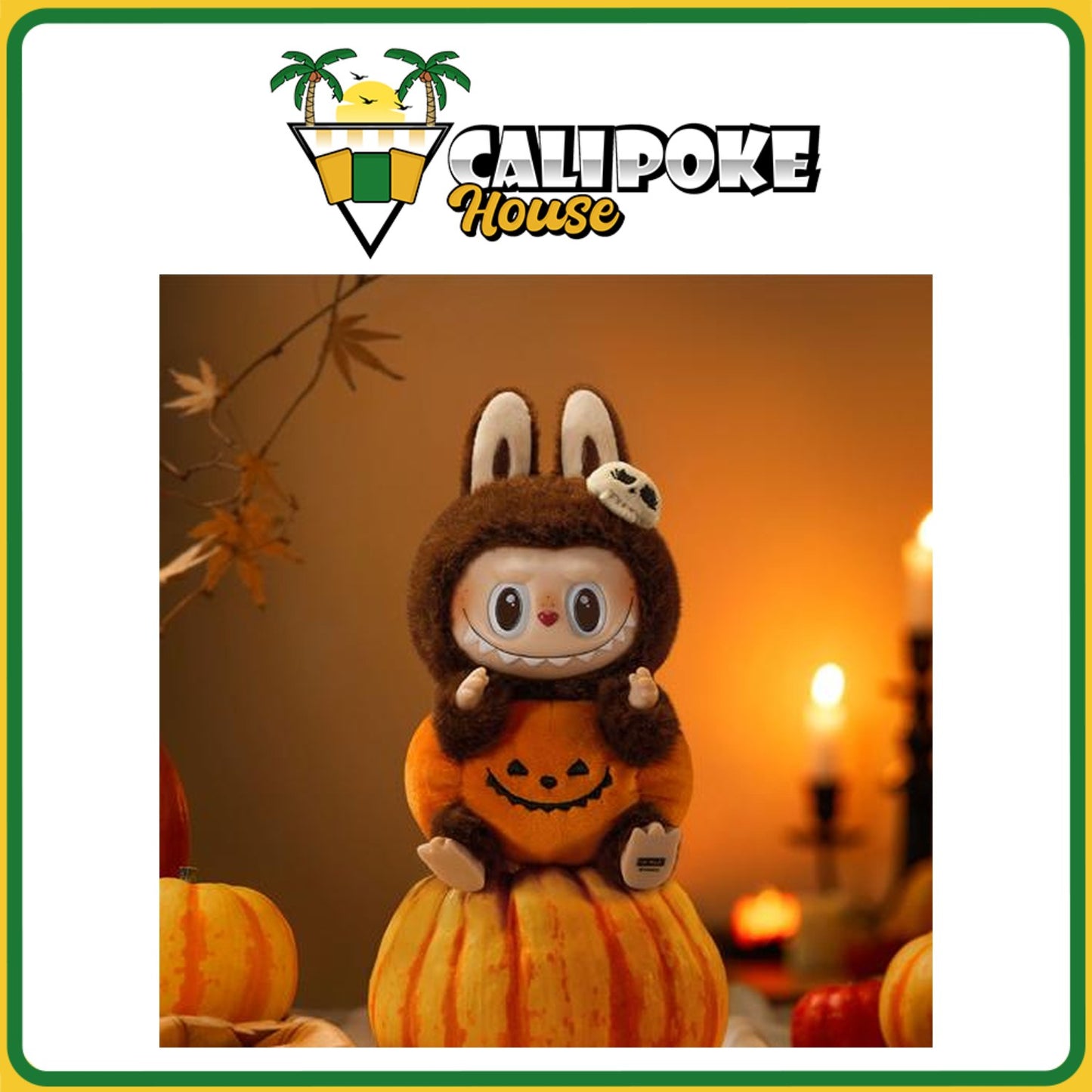 Pop Mart Labubu Happy Halloween Party Series-Sitting Pumpkin Vinyl Plush Pendant