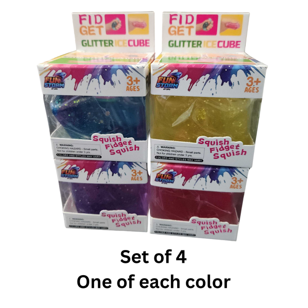 Fun Storm Squishy Glitter Cubes - Set of 4 (Medium)