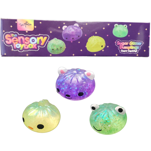 ToyMania Sensory Toy Box Sugar Glitter Squishy Dumplings 3 Pack